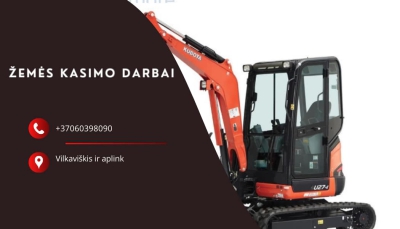 Žemės kasimo darbai mini ekskavatoriumi