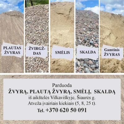 Parduoda žvyrą, skaldą, smėlį su atvežimu